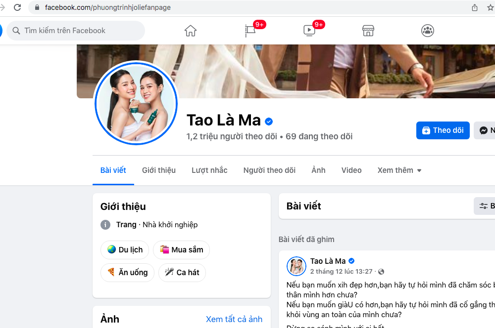 Chuyện thật như đùa, trang fanpage hơn 1 triệu người theo dõi của nữ diễn viên Phương Trinh Jolie bị hacker đổi tên thành 'Tao là Ma' vào rạng sáng ngày 10/12.