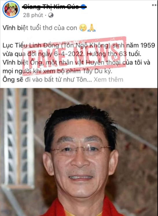 Giang Kim Cúc chọc giận Netizen khi đưa tin giả diễn viên Lục Tiểu Linh Đồng qua đời