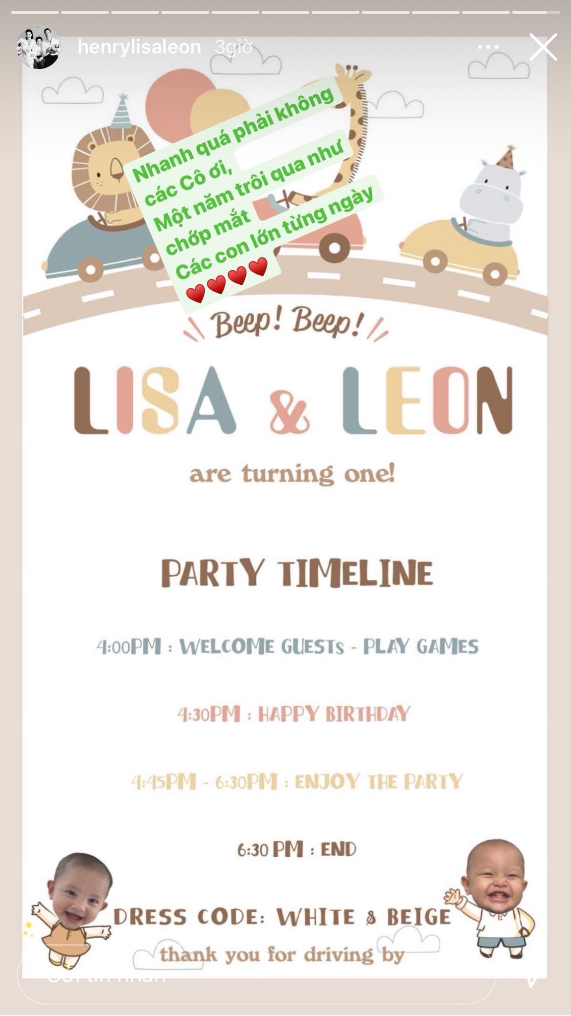 Thiệp mời sinh nhật tròn 1 tuổi của Leon - Lisa nhà Hồ Ngọc Hà siêu đáng yêu