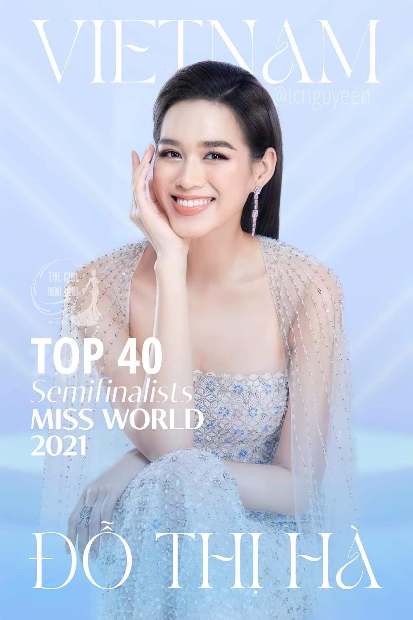Đỗ Thị Hà lọt Top 40 Miss World, nằm trong danh sách người đẹp được quay lại đêm chung kết tại Puerto Rico Đỗ Thị Hà sẽ trở lại Puerto Rico vào giữa tháng 3 tới để chinh phục vương miện 'Miss World'.