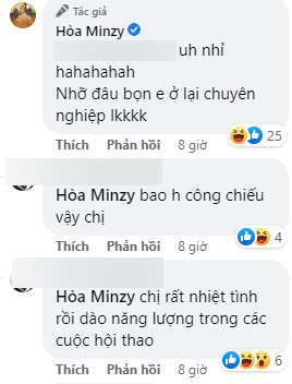 Đôi bên tương tác thân mật. Anh bộ đội gợi nhắc kỷ niệm Hòa Minzy tham gia hội thao tại đơn vị rất nhiệt tình.