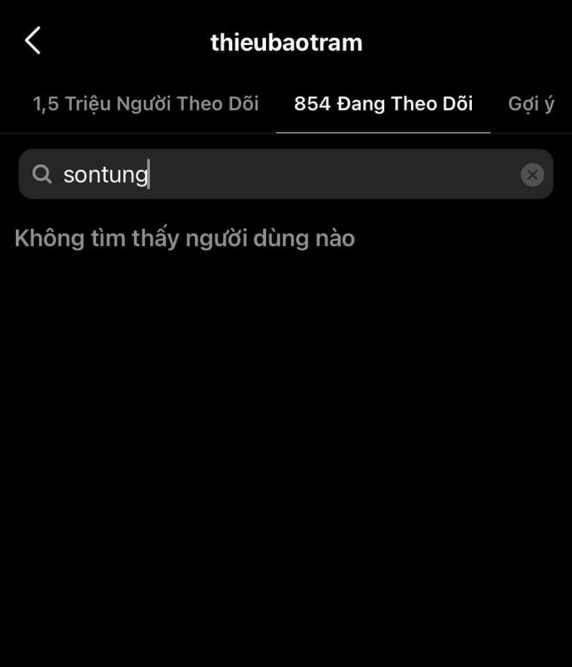 Thiều Bảo Trâm ngay lập tức huỷ bỏ theo dõi tài khoản Instagram của Sơn Tùng lúc nửa đêm