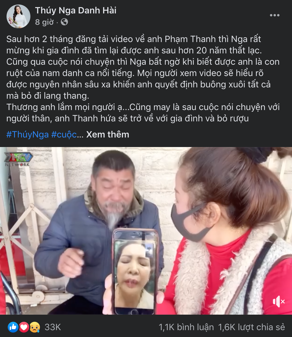 Đoạn clip của Thuý Nga về người đàn ông vô gia cư hiện đang nhận được sự quan tâm, chia sẻ rất lớn từ cộng đồng mạng