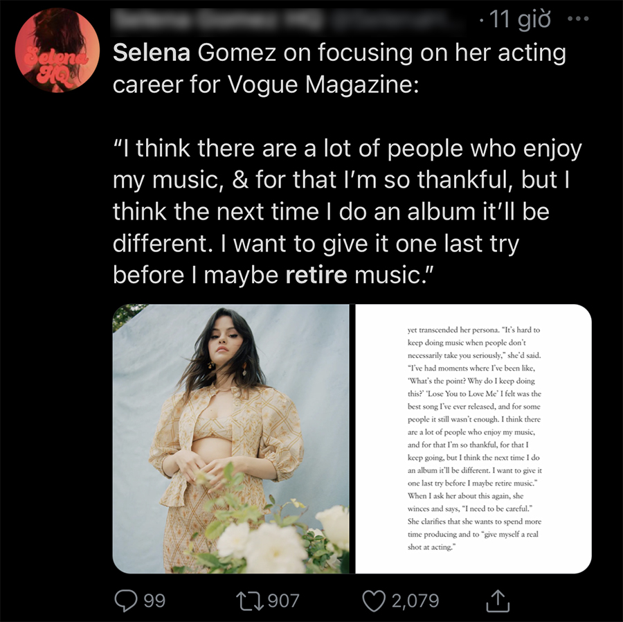 Selena revealed that she will probably release the last album of her singing career before saying goodbye to the audience after nearly 20 years in the profession.