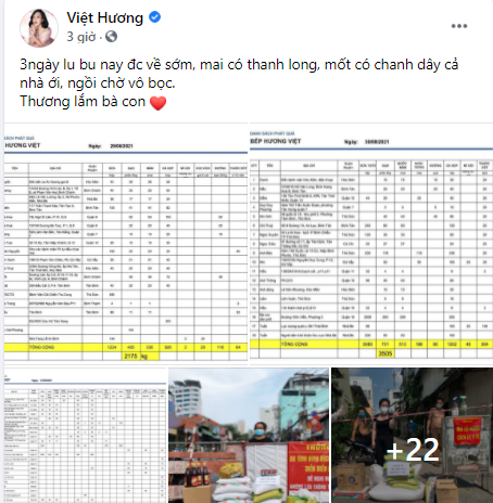 Choáng với thực đơn phát quà của nghệ sĩ Việt Hương, số lượng tăng đều, mỗi ngày ít nhất 2 tấn Bài đăng của Việt Hương thu hút đông đảo sự quan tâm của cư dân mạng