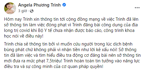 Angela Phương Trinh xác nhận đã đóng phạt 7,5 triệu, khẳng định không nhận tiền PR địa long