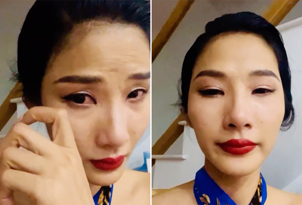 Hoàng Thuỳ khóc nghẹn trong livestream sau show diễn thời trang