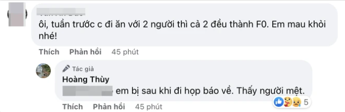 Sau buổi họp báo, Hoàng Thùy thấy mệt nên cô nghi ngờ bị lây nhiễm từ đó