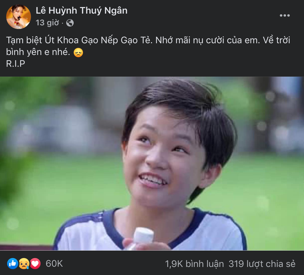Việt Hương, Lê Phương và loạt sao Việt tiếc thương khi hay tin diễn viên nhí Gạo nếp gạo tẻ qua đời