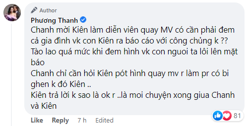 Phương Thanh: Chanh hỏi Kiên post hình quay MV có bị ghen không, Kiên trả lời không sao