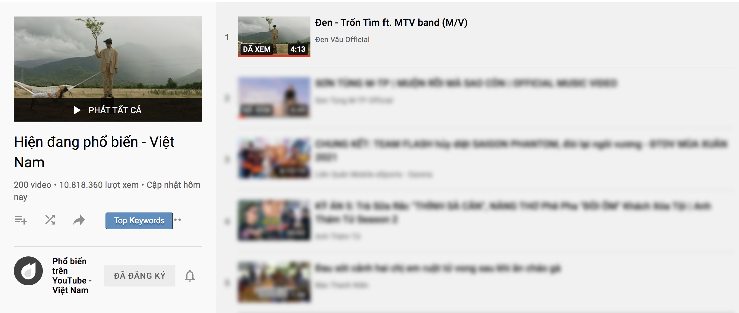 MV Trốn Tìm giúp Đen Vâu đạt kỷ lục 11 MV top 1 trending Youtube