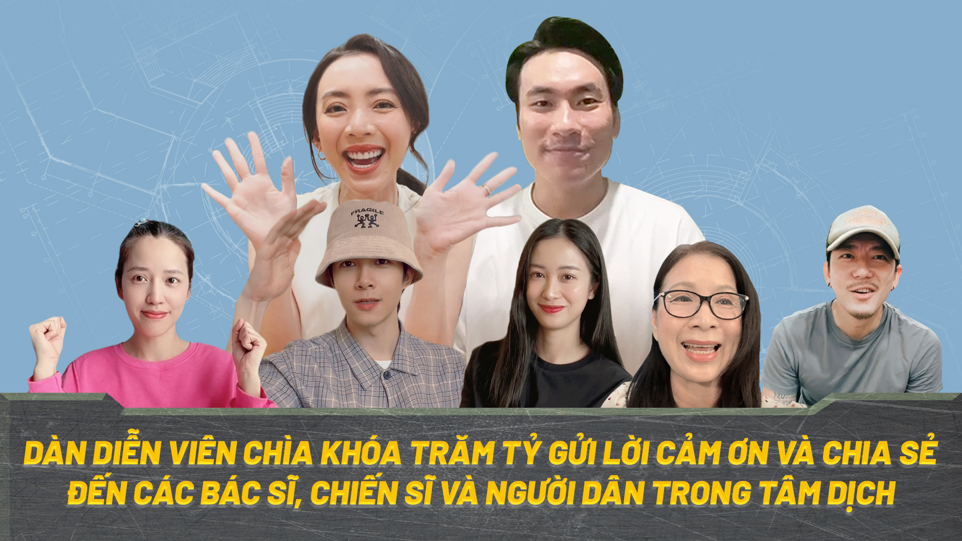 Thu Trang - Kiều Minh Tuấn cùng dàn sao phim Chìa khóa trăm tỷ cổ động chống dịch