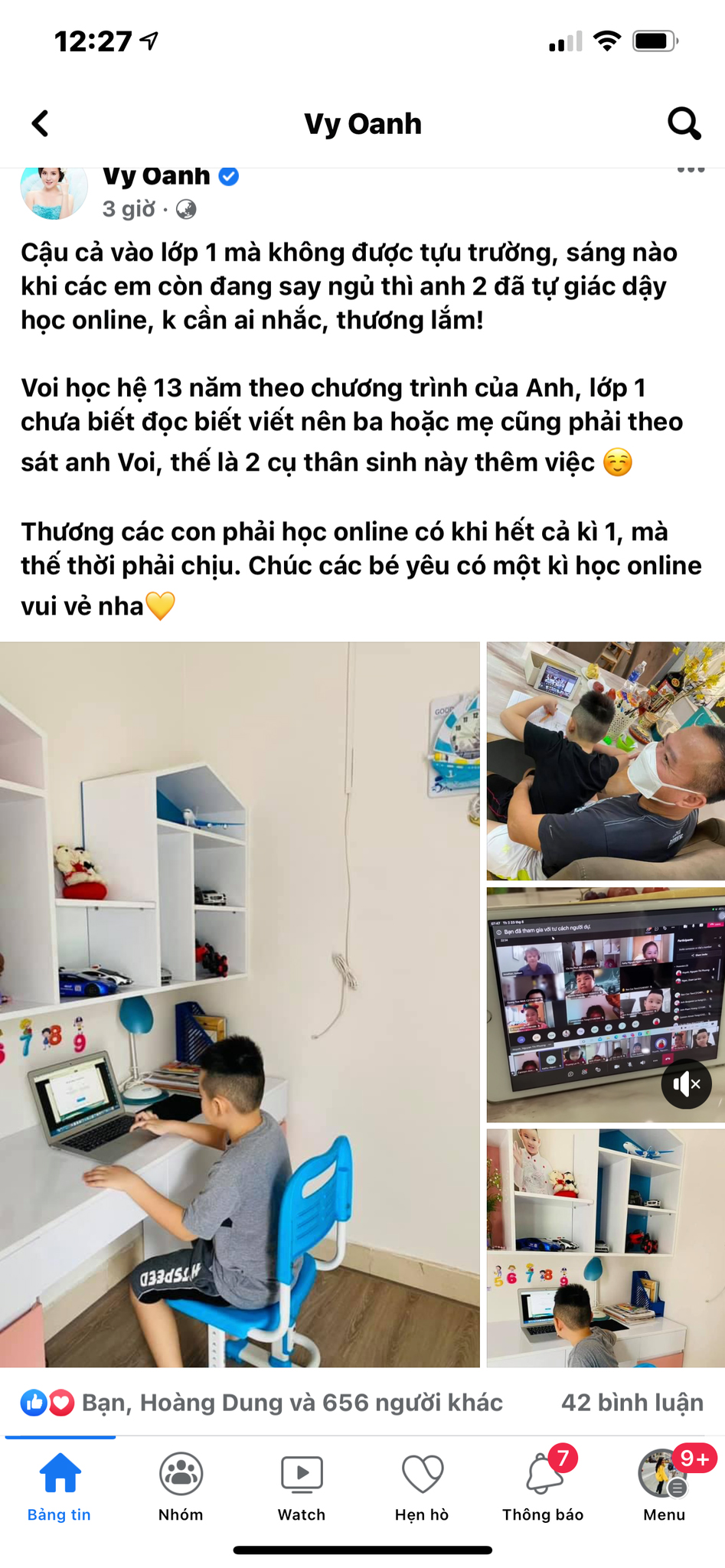 Con Trai Vy Oanh  hào hứng học online ngày đầu tựu trường