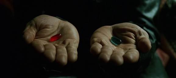 Hình ảnh quen thuộc của hai viên thuốc xanh và đỏ