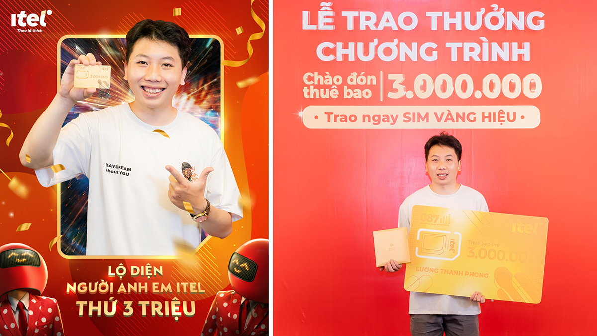Trao giải mừng 3 triệu thuê bao – iTel tặng chủ nhân giải thưởng SIM Vàng trị giá 300.000.000 VNĐ