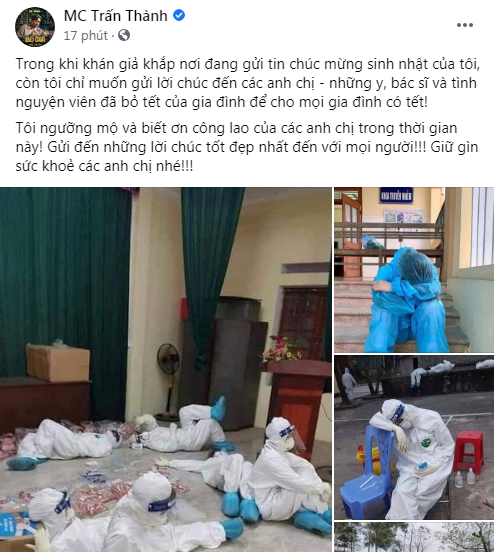 Trend ngày 6/2 có gì: Trường Giang dằn mặt ViruSs, Jack lập kỉ lục mới, Trấn Thành gây chú ý trong ngày sinh nhật Trên trang fanpage của mình, MC Trấn Thành vừa chia sẻ một dòng trạng thái nhân dịp sinh nhật tuổi 34. Tuy nhiên anh không ăn mừng rình rang hay nói điều gì quá xa xôi mà dành dịp đặc biệt này để gửi lời cảm ơn đến các y bác sĩ đang ngày đêm chống dịch.
Xem thêm