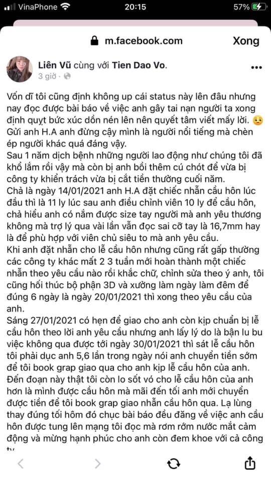 Ngày 19/2, nam diễn viên Huỳnh Anh lần nữa bị gọi tên 'bóc phốt' vì nghi vấn ép cửa hàng thu mua lại nhẫn cầu hôn đã qua sử dụng của mình với giá gốc khiến dân tình xôn xao. Không lâu trước đó, Huỳnh Anh vừa dính líu đến chuyện gây tai nạn có ý quỵt tiền bồi thường