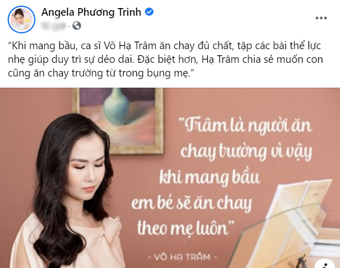 Võ Hạ Trâm muốn cho con ăn chay từ trong bụng mẹ: Angela Phương Trinh ủng hộ nhiệt tình