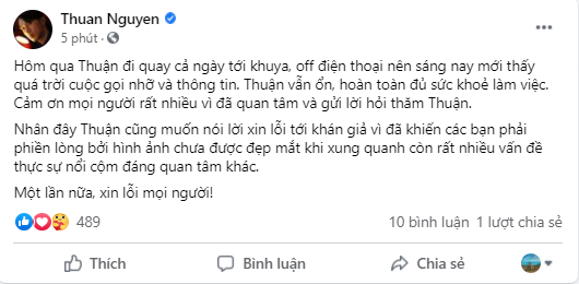 Thuận Nguyễn đã mở khóa facebook, tiết lộ lý do 'biến mất' là vì công việc: 'Mình vẫn ổn, xin lỗi mọi người' - ảnh 2