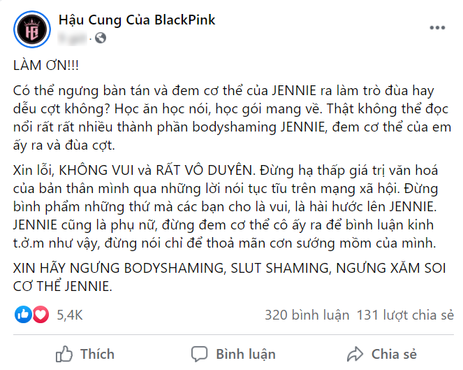 Fan bức xúc khi Jennie (BlackPink) bị dân mạng đem ngoại hình ra đùa cợt