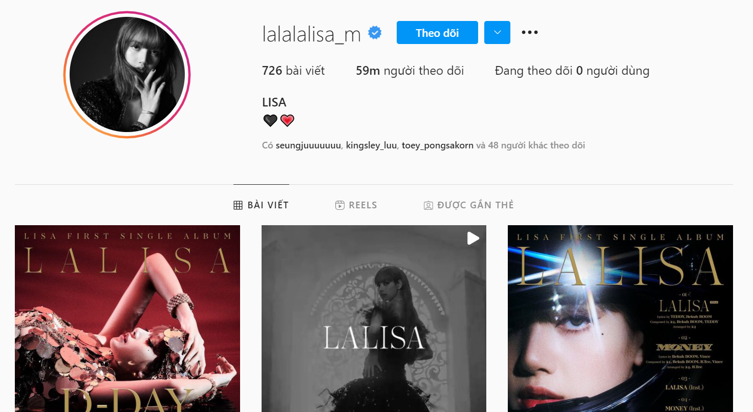 Lisa (BlackPink) là idol Kpop đầu tiên đạt gần 60 triệu lượt theo dõi trên Instagram