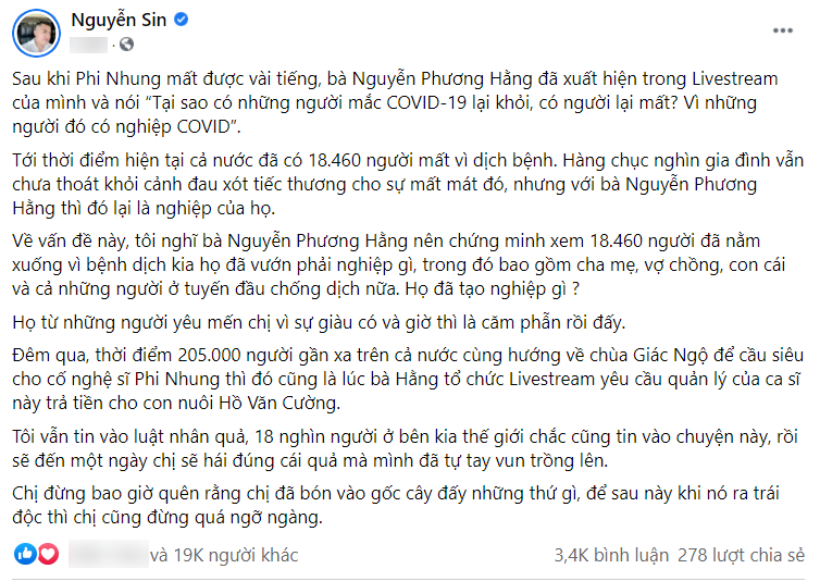 Nguyễn Sin yêu cầu CEO Đại Nam làm rõ phát ngôn: 'Người mắc Covid-19 vì họ có nghiệp Covid' - ảnh 1