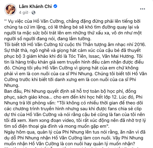 Lâm Khánh Chi đồng tình quan điểm bảo vệ Hồ Văn Cường, tuyên bố: 'Ai ghét thì chịu, không hùa theo ai hết' - ảnh 1