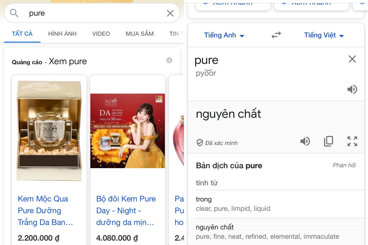 Bất ngờ thương hiệu Pure của Hari Won xếp hàng đầu, trên cả định nghĩa của Google