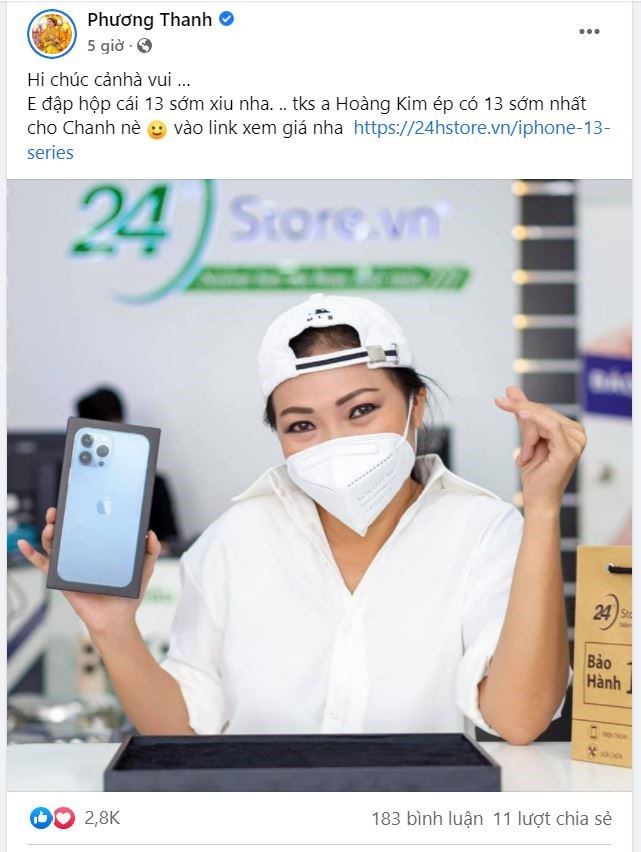  Phương Thanh hào hứng khoe điện thoại mới trên mạng xã hội, chia sẻ bảng giá đẹp tại 24hStore 