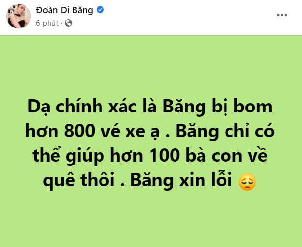 Đoàn Di Băng bị bom 800 vé khi làm từ thiện 1000 vé xe về quê 0 đồng Đoàn Di Băng bị 'bom' 800 vé khi làm từ thiện 1000 vé xe về quê 0 đồng - ảnh 3