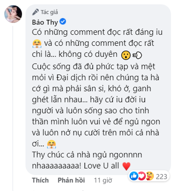 ...Bảo Thy liền đáp trả khéo léo.