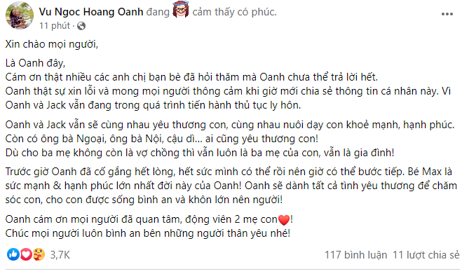 MC Hoàng Oanh xác nhận đang làm thủ tục ly hôn chồng Tây: Không còn là vợ chồng nhưng vẫn là gia đình MC Hoàng Oanh xác nhận đang làm thủ tục ly hôn chồng Tây: Không còn là vợ chồng nhưng vẫn là gia đình