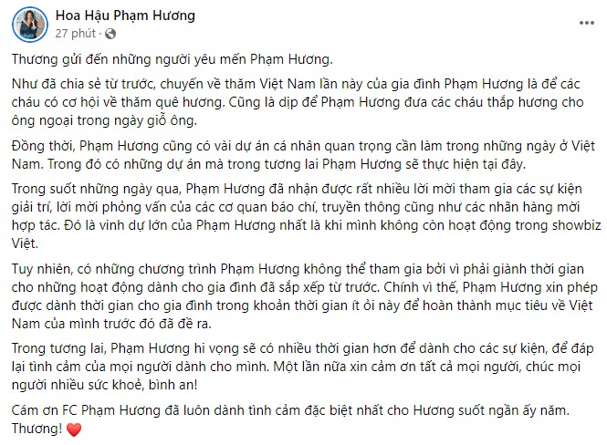 Phạm Hương bất ngờ tiết lộ lý do về Việt Nam, ngầm làm rõ tin đồn làm giám khảo HHHVVN 2022