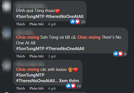 Fan hâm mộ gửi hashtag chúc mừng Sơn Tùng M-TP dưới bài đăng của BXH