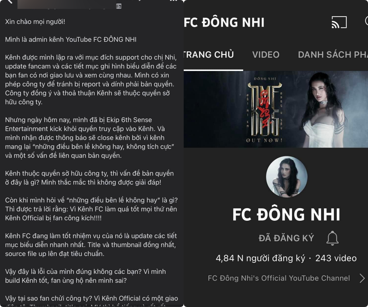 FC Đông Nhi tố bị ê-kíp nữ ca sĩ 'giật' kênh Youtube và cách làm việc thiếu chuyên nghiệp