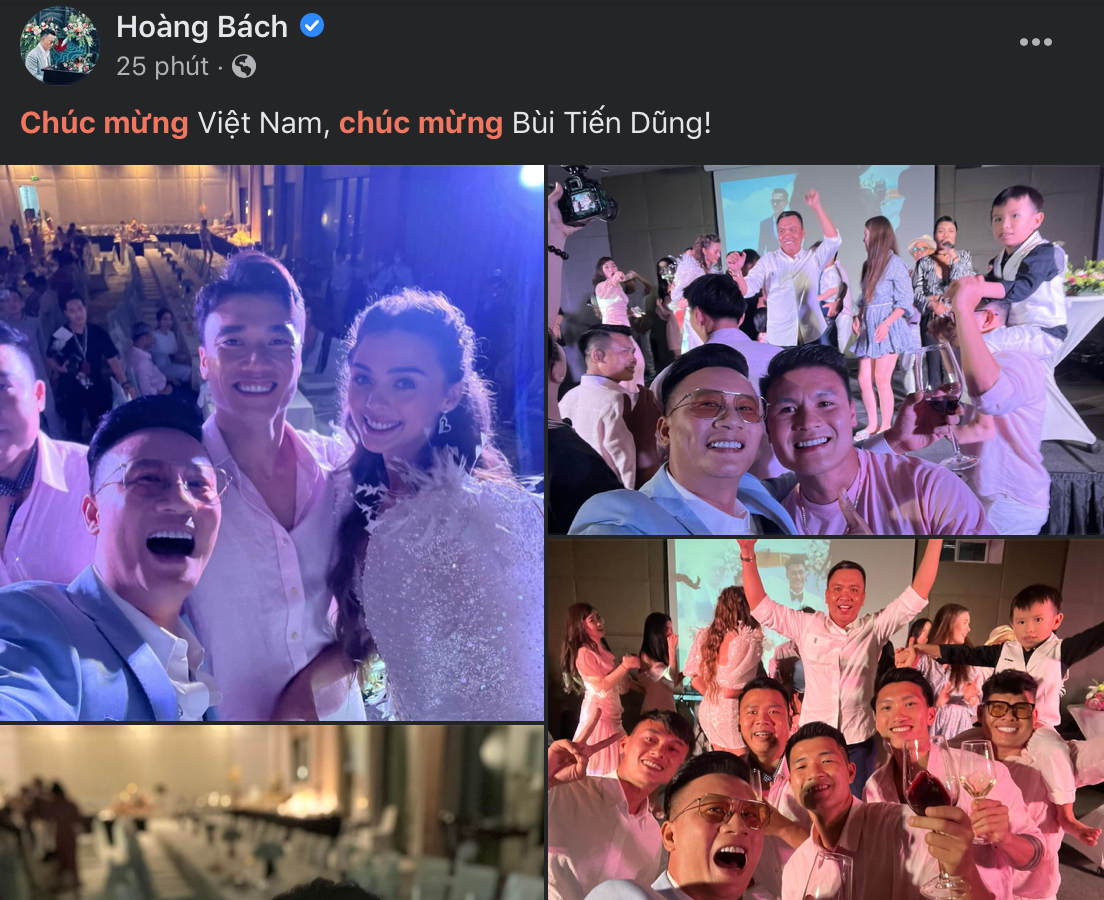 Hoàng Bách cùng dàn cầu thủ nổi tiếng của Đội tuyển Việt Nam 'quẩy' hết mình trong tiệc tối tại hôn lễ của thủ môn Bùi Tiến Dũng