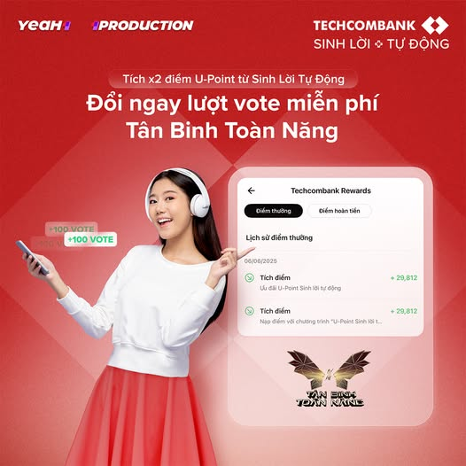 Tiền lời tự động được chuyển thành điểm U-Point mỗi tháng, kiểm tra dễ dàng số U-Point có được tại Techcombank Rewards