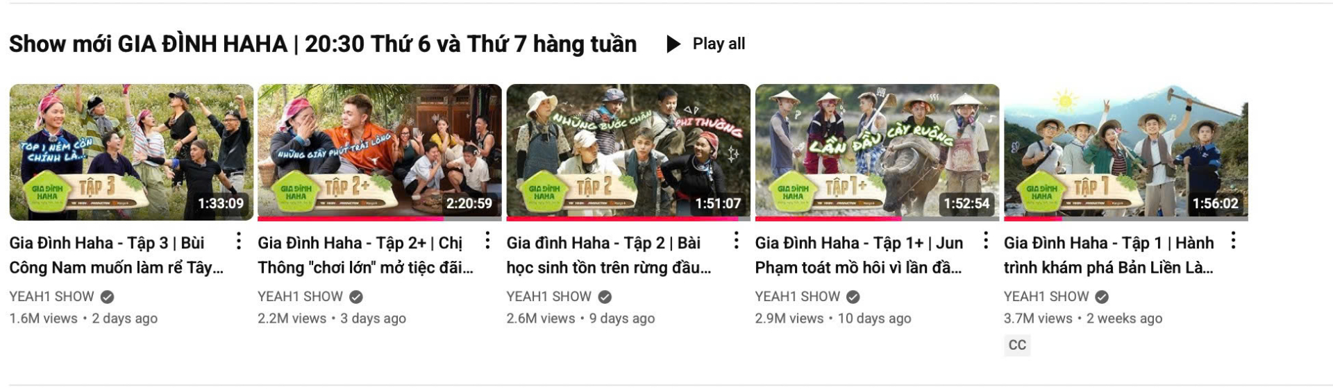 Thành công này nối tiếp từ sóng truyền hình, nơi 'Gia Đình Haha' liên tục giữ vị trí Top 1 Rating VTV3 và có ba tập xuất hiện đồng thời trong Danh sách Top Thịnh hành của YouTube.