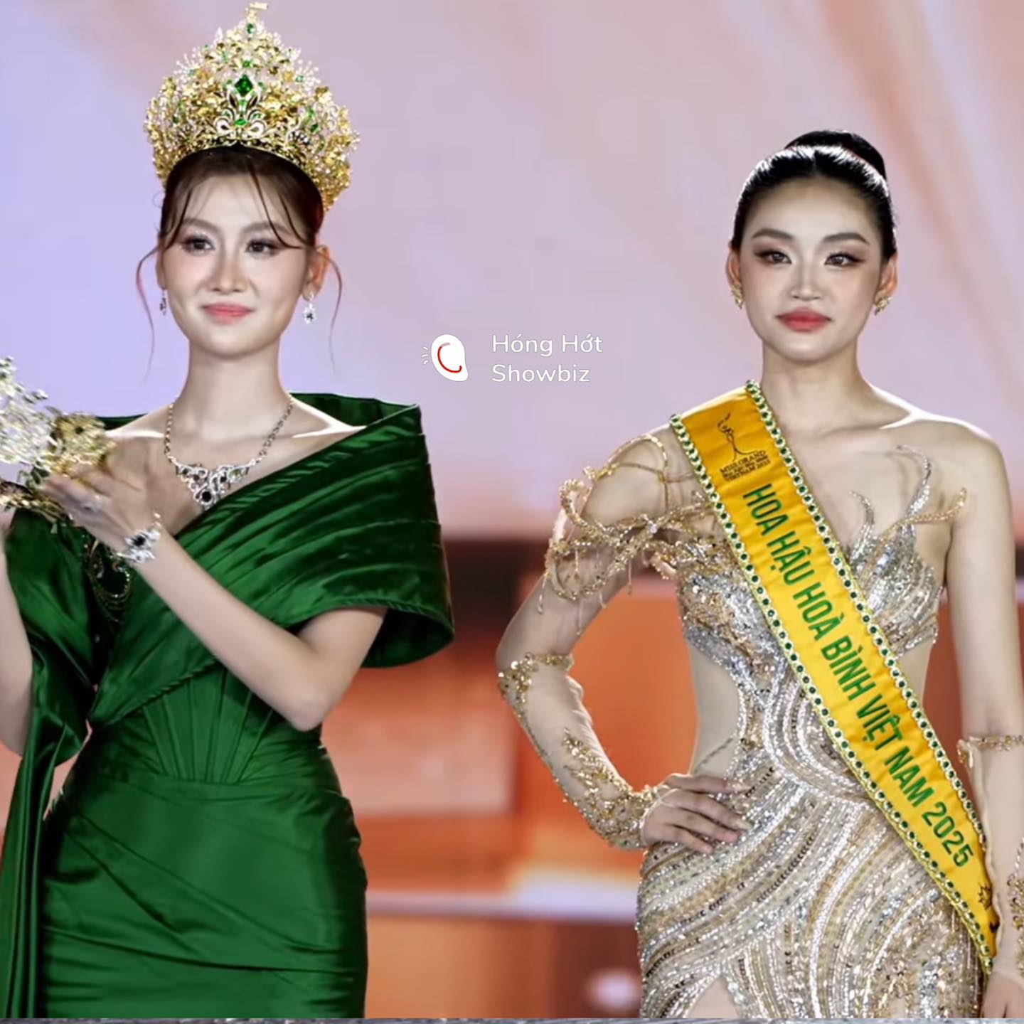 Khoảnh khắc Tân Hoa hậu Miss Grand Vietnam và Hoa hậu Quế Anh chung khung hình khiến fan sắc đẹp đặt lên bàn cân so sánh