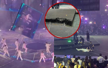 Khoảnh khắc kinh hoàng khi một nhóm nhạc đang biểu diễn bị màn hình led nặng 600 kg rơi trúng người