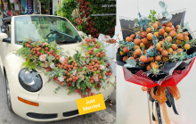 Chiếc xe rước dâu trang trí bằng quả vải Bắc Giang siêu cưng, chính chủ thật biết tận dụng 'của nhà trồng'