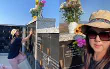 Vợ cố nghệ sĩ Chí Tài đến thăm mộ và hát chúc mừng sinh nhật từ nơi xa