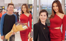 Thùy Tiên rạng rỡ tại sân bay, được chủ tịch Miss Grand 'hộ tống' trước khi lên máy bay về nước