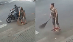 Độc lạ: Bị giật dây chuyền đeo vàng trên cổ khi quét rác người phụ nữ không hoảng sợ còn bật cười