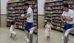 Bắt gặp hình ảnh Cường Đô La mặc quần đùi dép lê cùng con gái nhảy nhót trong siêu thị