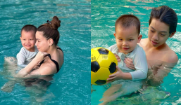 Con trai Hồ Ngọc Hà 3 tuổi lộ thiên phú bơi lội đặc biệt, xoay vài vòng dưới nước không ai hỗ trợ?