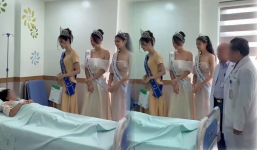 CĐM 'rơi nước mắt' khi Top 3 Hoa hậu Thế giới Việt Nam đội vương miện đi từ thiện tại bệnh viện