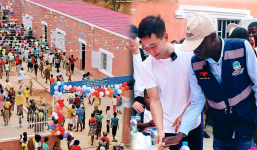 Quang Linh Vlog khánh thành ngôi trường khang trang tại Angola, quốc kì Việt Nam đỏ thắm trên đất bạn