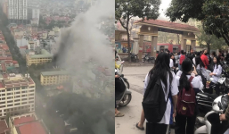 Trường THCS ở Hà Nội bốc cháy dữ dội, hàng trăm học sinh khẩn trương thoát ra ngoài