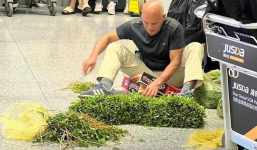 Xuất hiện hình ảnh người đàn ông ngồi nhặt rau muống ngay giữa sân bay, 'quà' Việt được du khách mê mẩn?